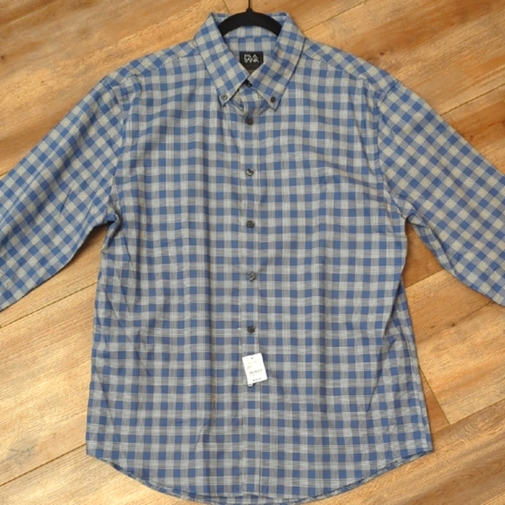 NWT Jos. A. Bank Travelers Travel Tech Blue Plaid Button Down Shirt, L